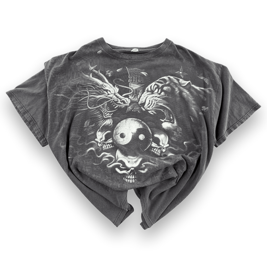 Yin Yang Tiger Vs Dragon Y2K Vintage Radical T-Shirt Black XL