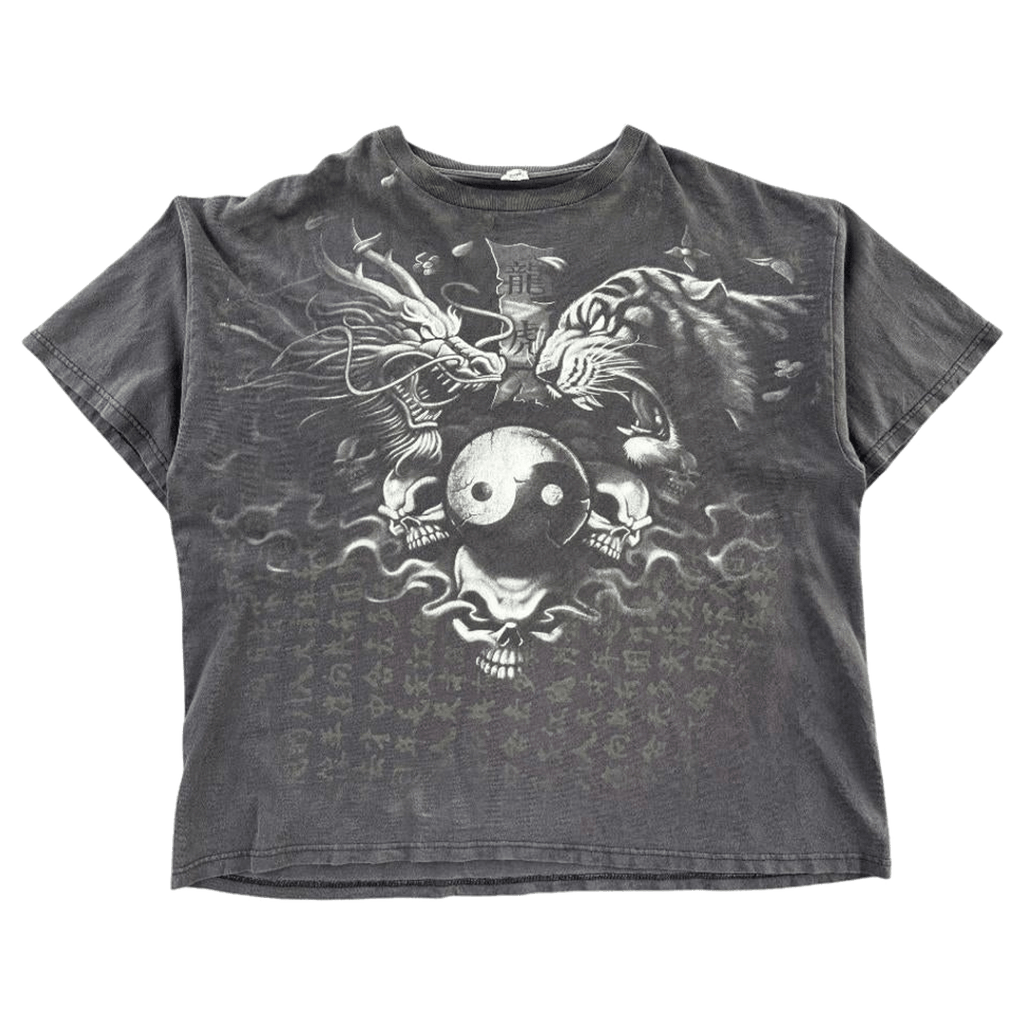 Yin Yang Tiger Vs Dragon Y2K Vintage Radical T-Shirt Black XL