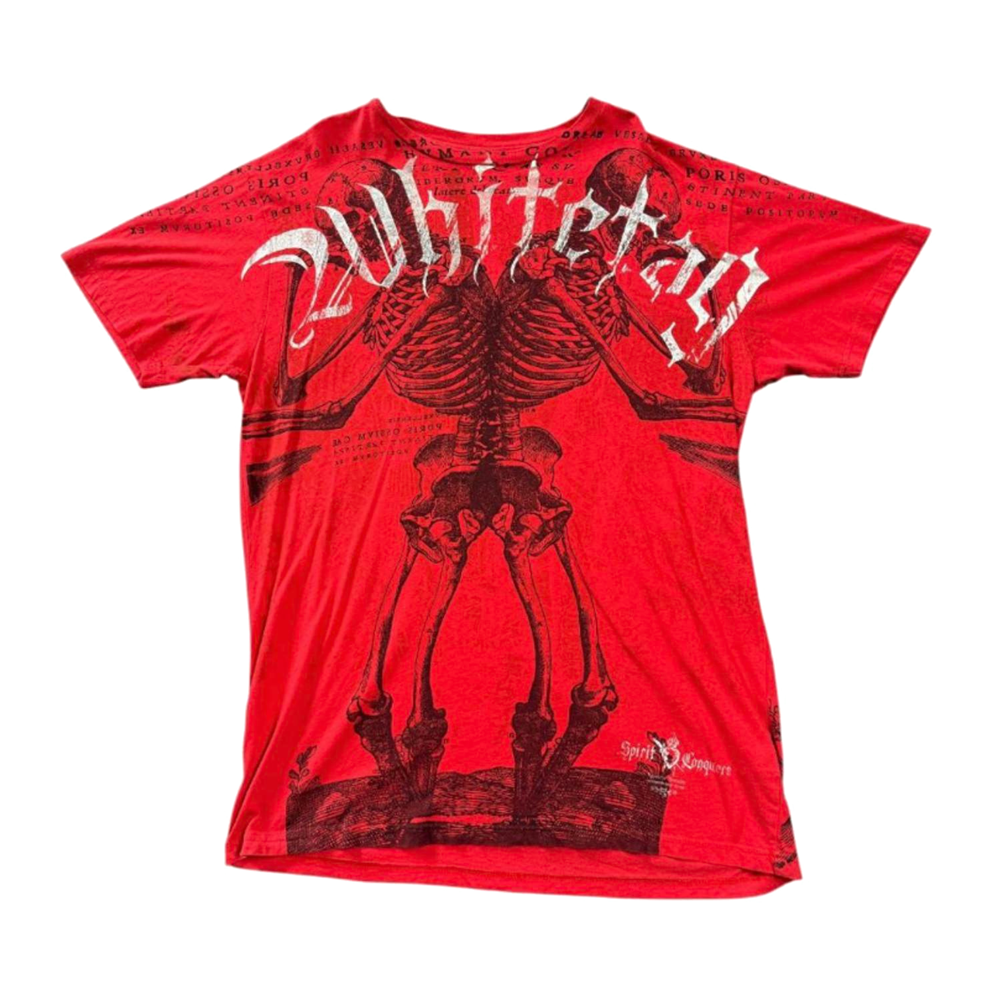 Aggravated Mentality Skeleton Skull Graphic Print Y2K Short Sleeve T-Shirt Red L