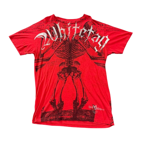 Aggravated Mentality Skeleton Skull Graphic Print Y2K Short Sleeve T-Shirt Red L