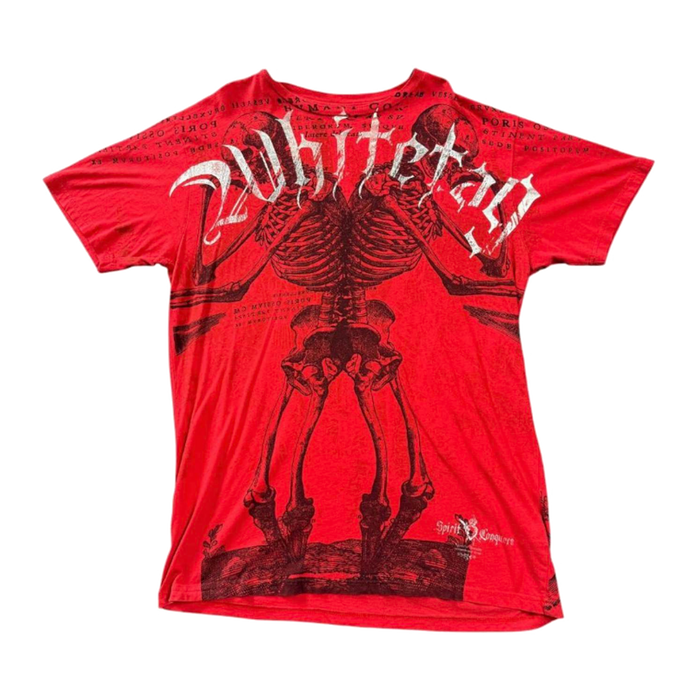 Aggravated Mentality Skeleton Skull Graphic Print Y2K Short Sleeve T-Shirt Red L