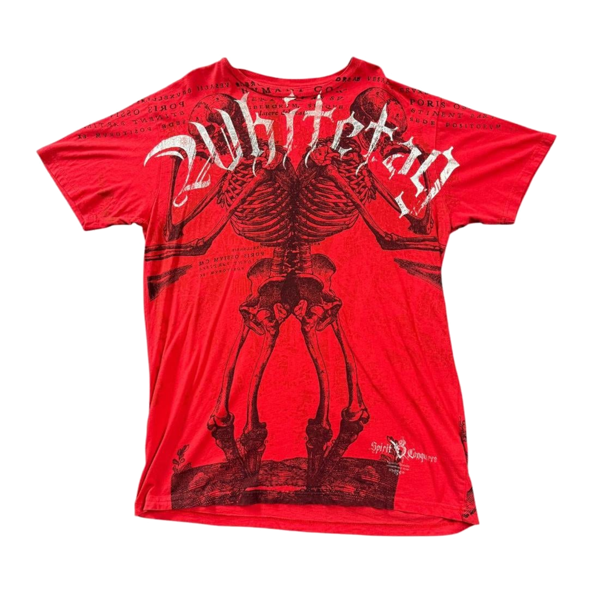 Aggravated Mentality Skeleton Skull Graphic Print Y2K Short Sleeve T-Shirt Red L