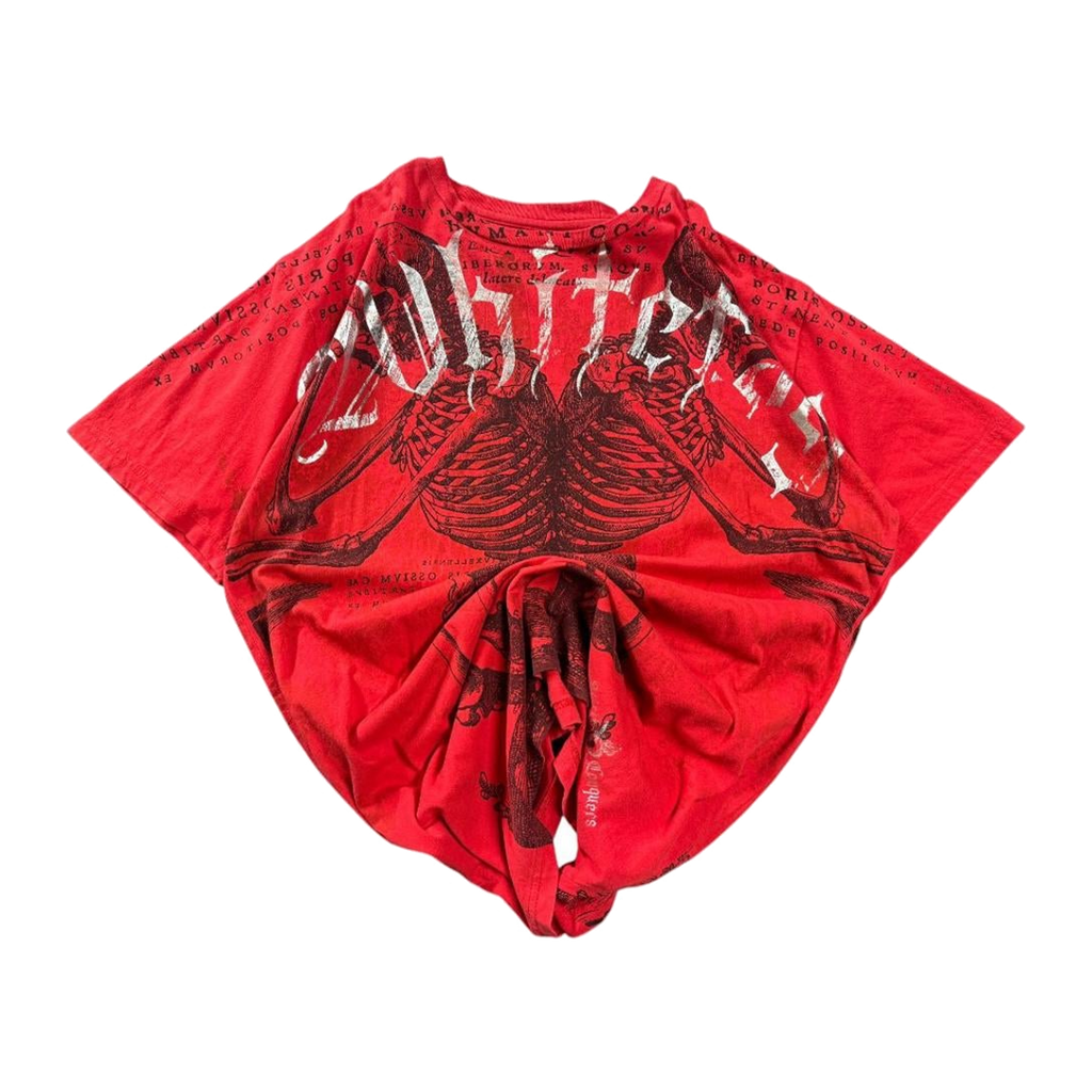 Aggravated Mentality Skeleton Skull Graphic Print Y2K Short Sleeve T-Shirt Red L