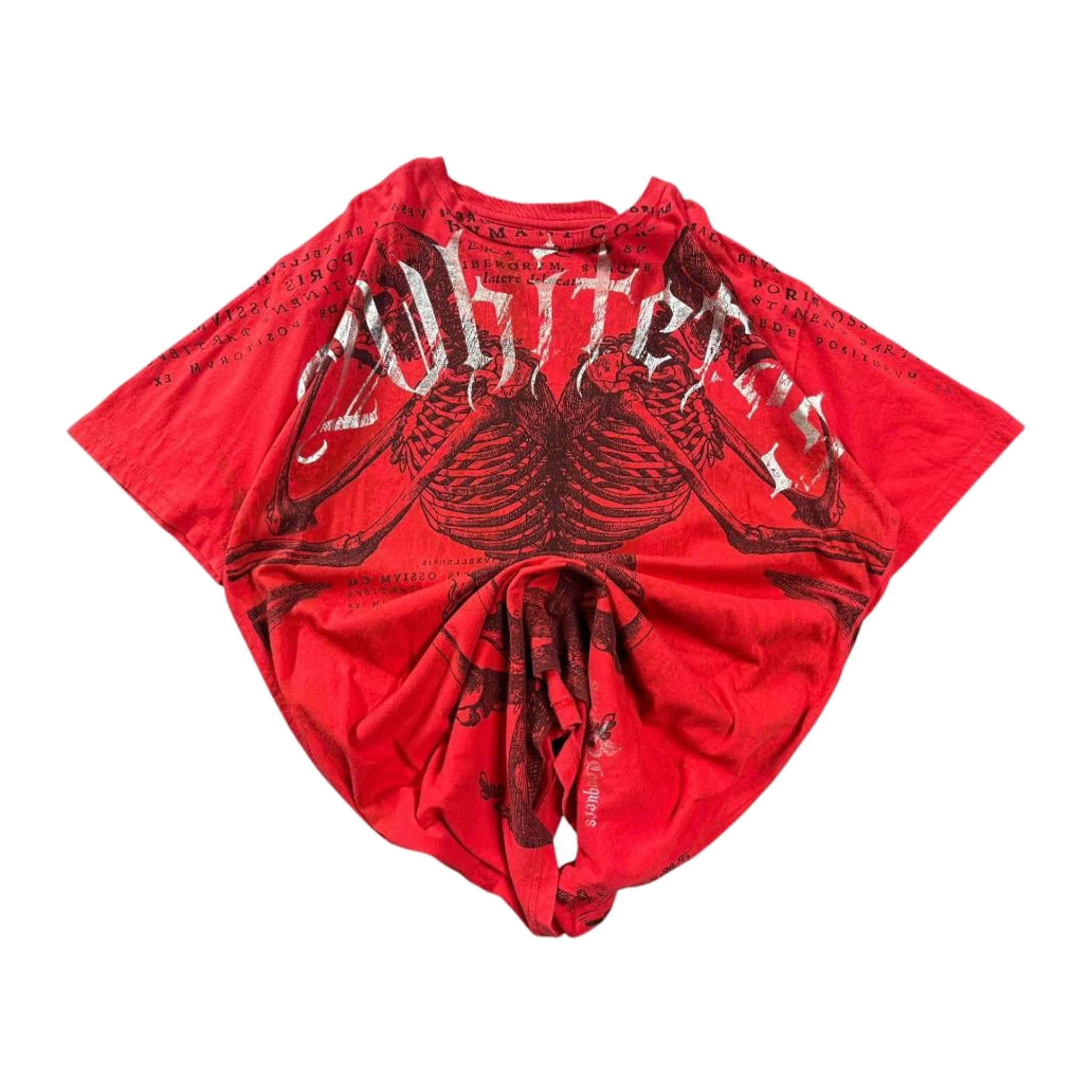 Aggravated Mentality Skeleton Skull Graphic Print Y2K Short Sleeve T-Shirt Red L