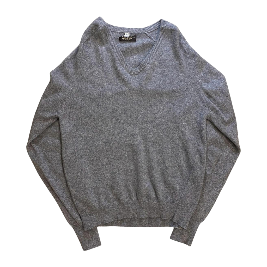Coxmoore Oxleys Vintage 1970s Cashmere V-Neck Sweater Made in UK Grey M