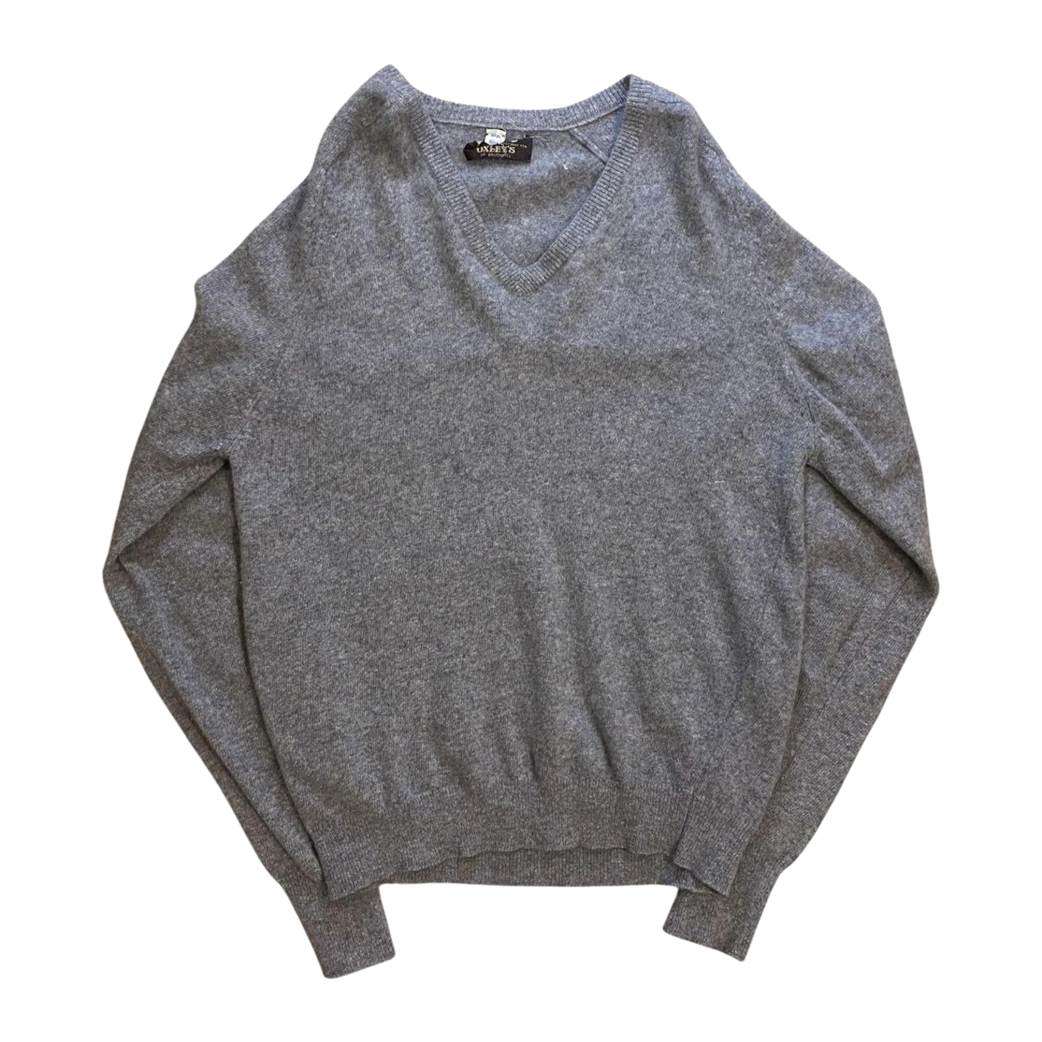 Coxmoore Oxleys Vintage 1970s Cashmere V-Neck Sweater Made in UK Grey M