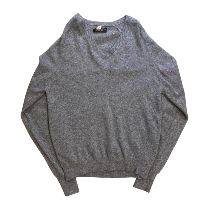 Coxmoore Oxleys Vintage 1970s Cashmere V-Neck Sweater Made in UK Grey M