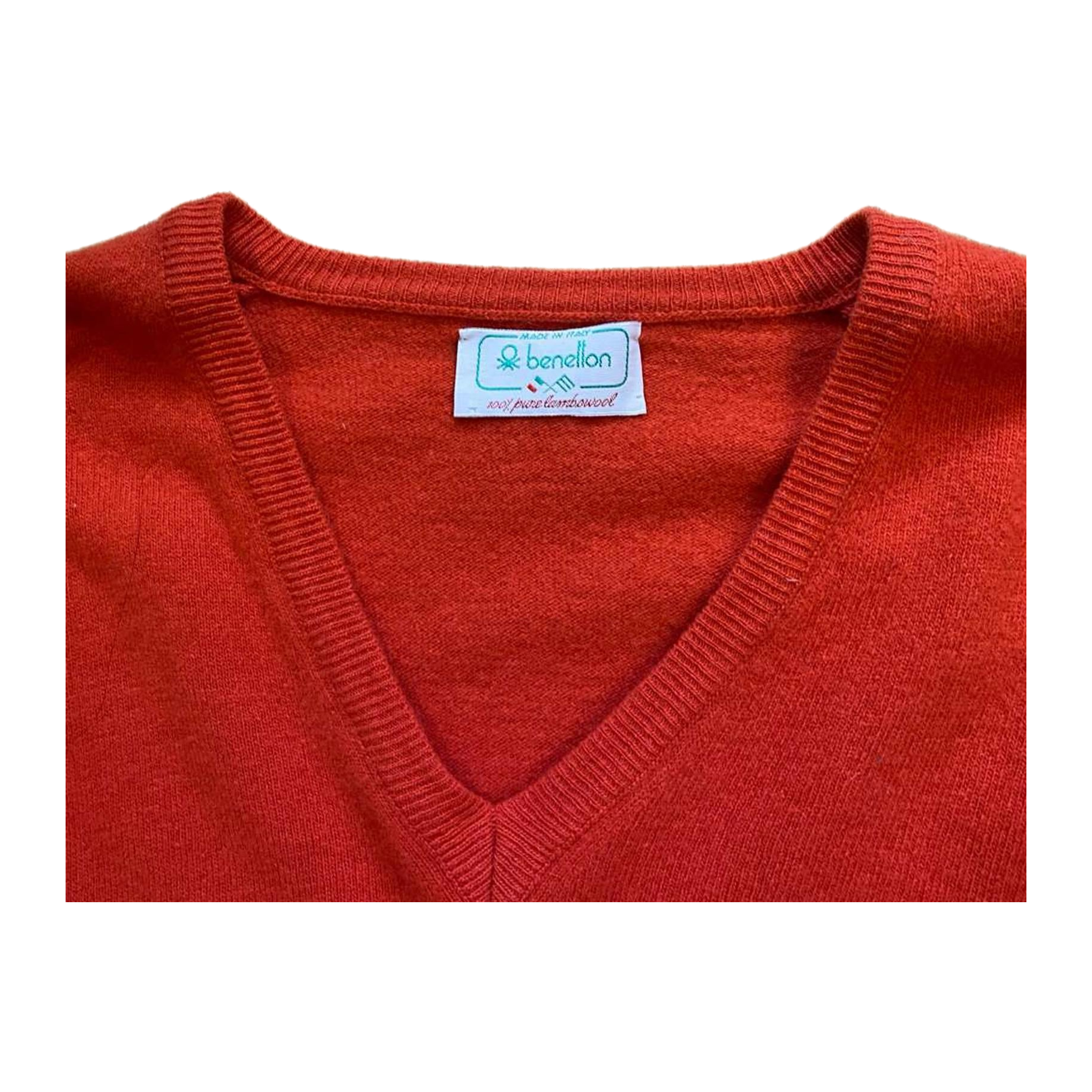 Benetton Vintage 1970s Lambswool Made in Italy Sweater Red M
