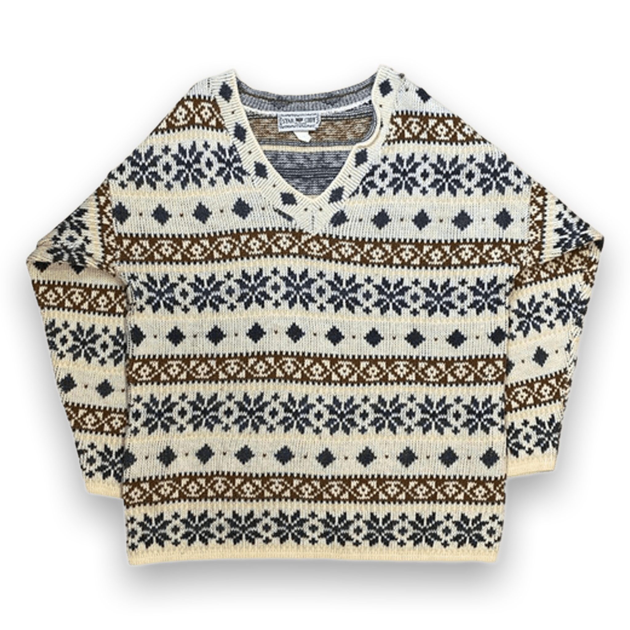 Star Cody Vintage 1980s Women's Chunky V Neck Knit Sweater White M