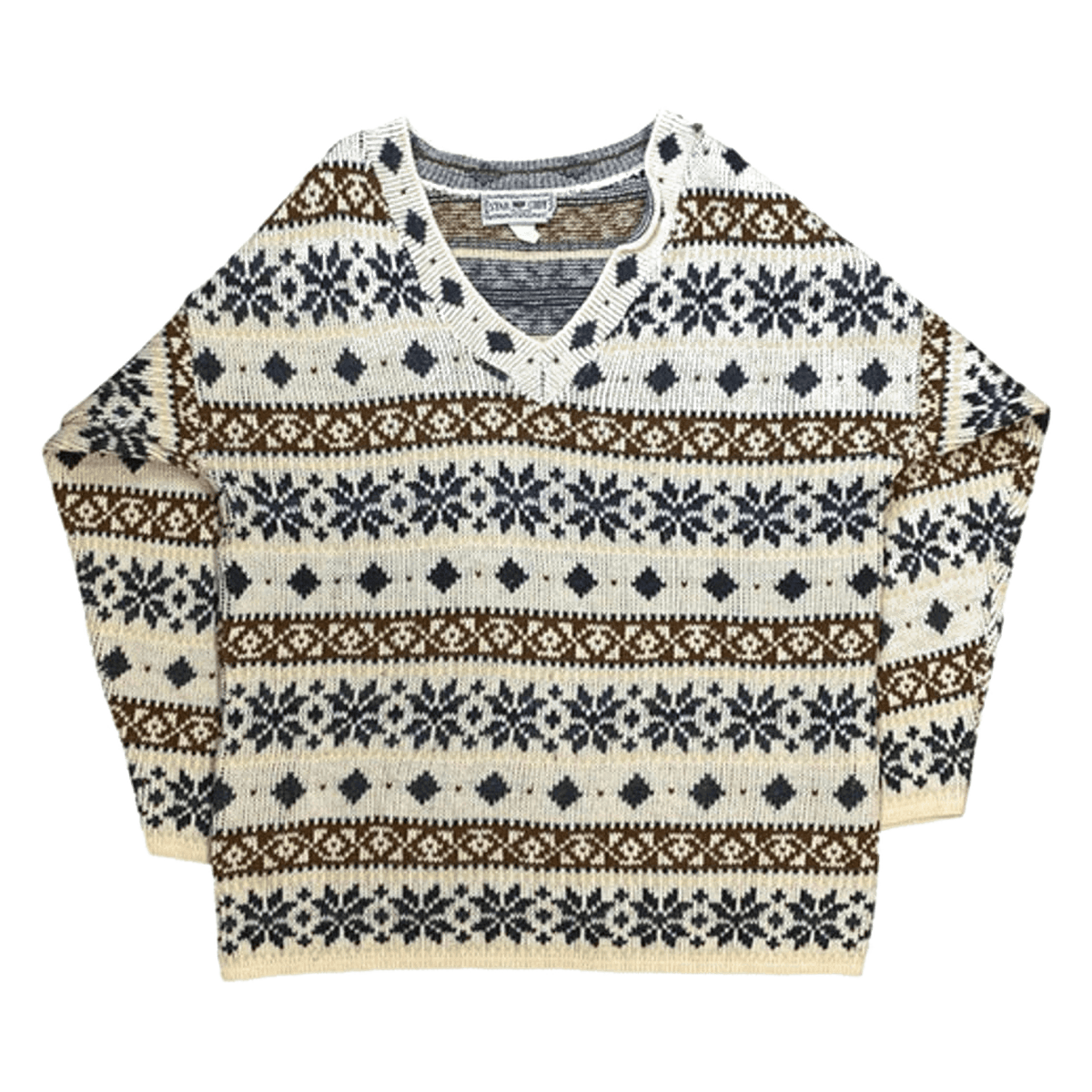 Star Cody Vintage 1980s Women's Chunky V Neck Knit Sweater White M