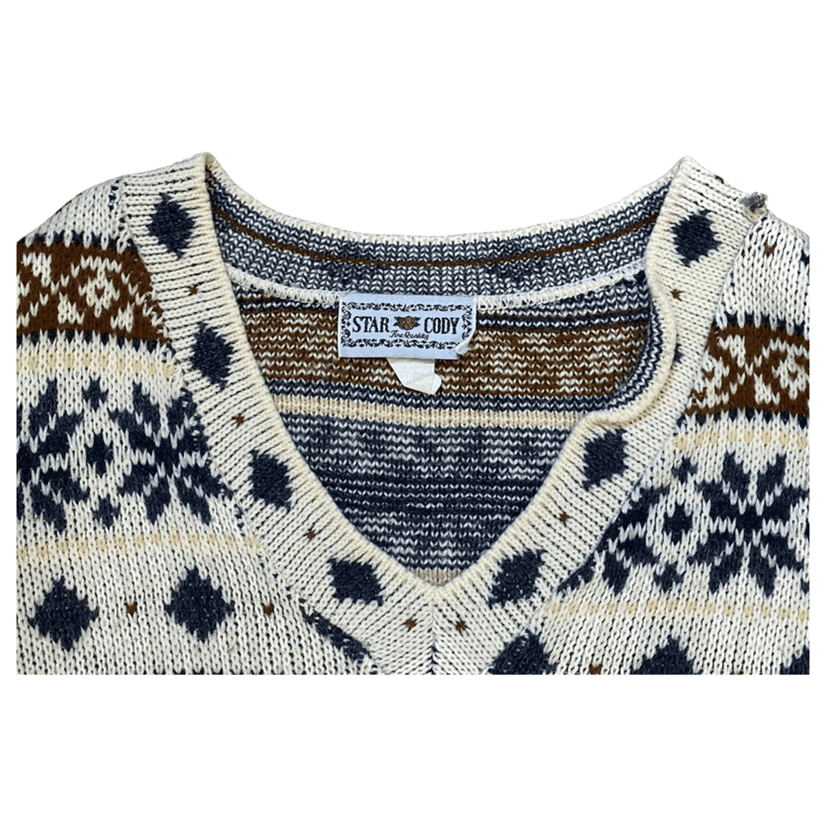 Star Cody Vintage 1980s Women's Chunky V Neck Knit Sweater White M