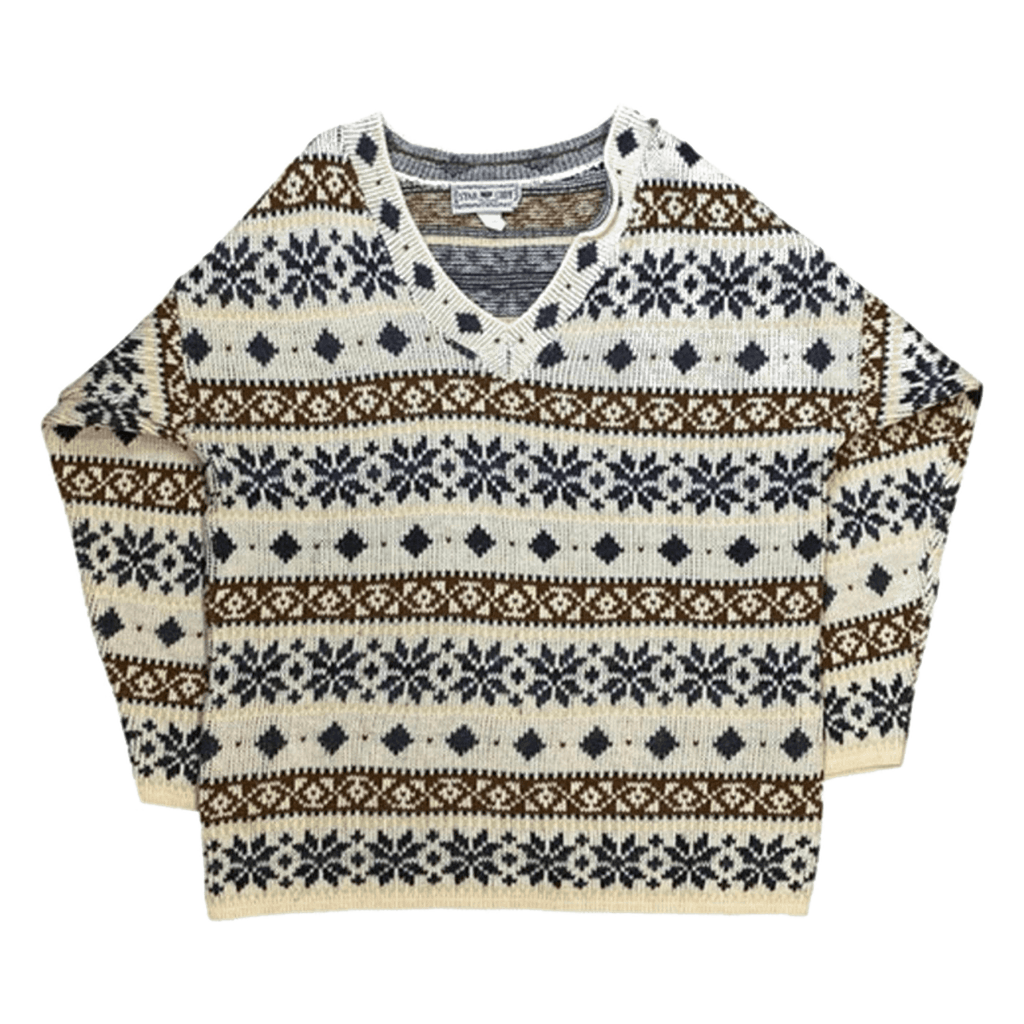 Star Cody Vintage 1980s Women's Chunky V Neck Knit Sweater White M