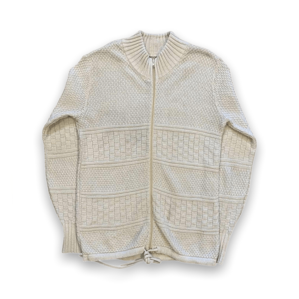 Vintage 1970's Women's Wool Thick Knit Full Zip Sweater Cream M