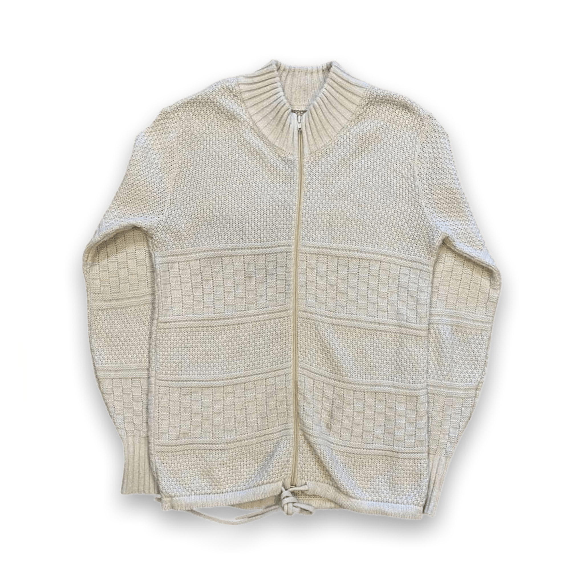 Vintage 1970's Women's Wool Thick Knit Full Zip Sweater Cream M