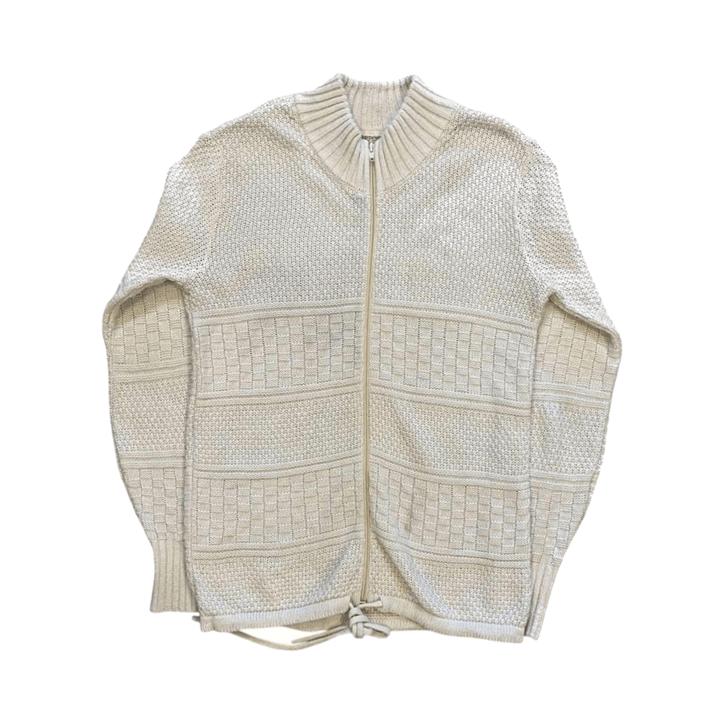 Vintage 1970's Women's Wool Thick Knit Full Zip Sweater Cream M