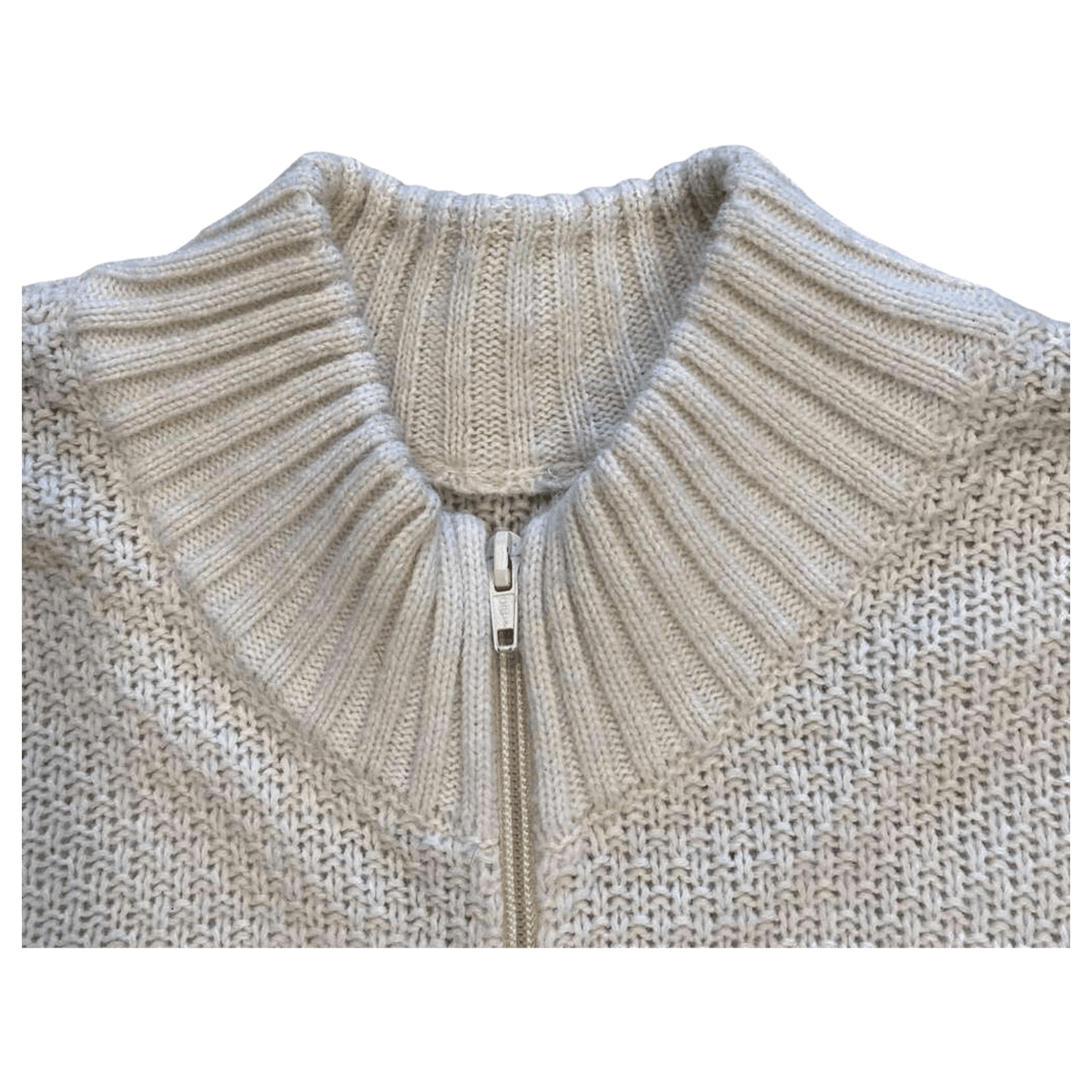 Vintage 1970's Women's Wool Thick Knit Full Zip Sweater Cream M