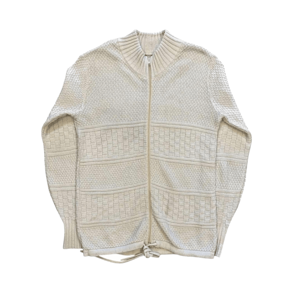 Vintage 1970's Women's Wool Thick Knit Full Zip Sweater Cream M