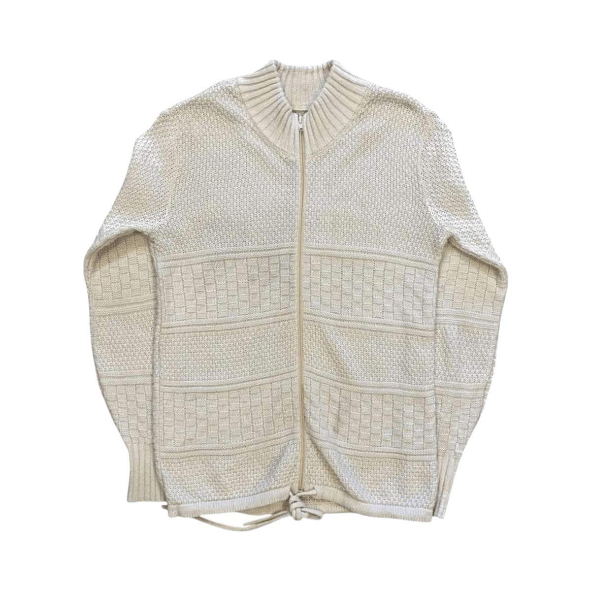 Vintage 1970's Women's Wool Thick Knit Full Zip Sweater Cream M