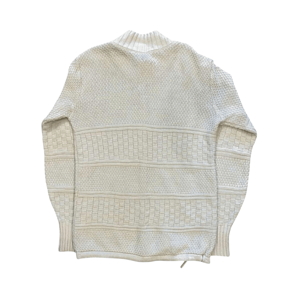 Vintage 1970's Women's Wool Thick Knit Full Zip Sweater Cream M