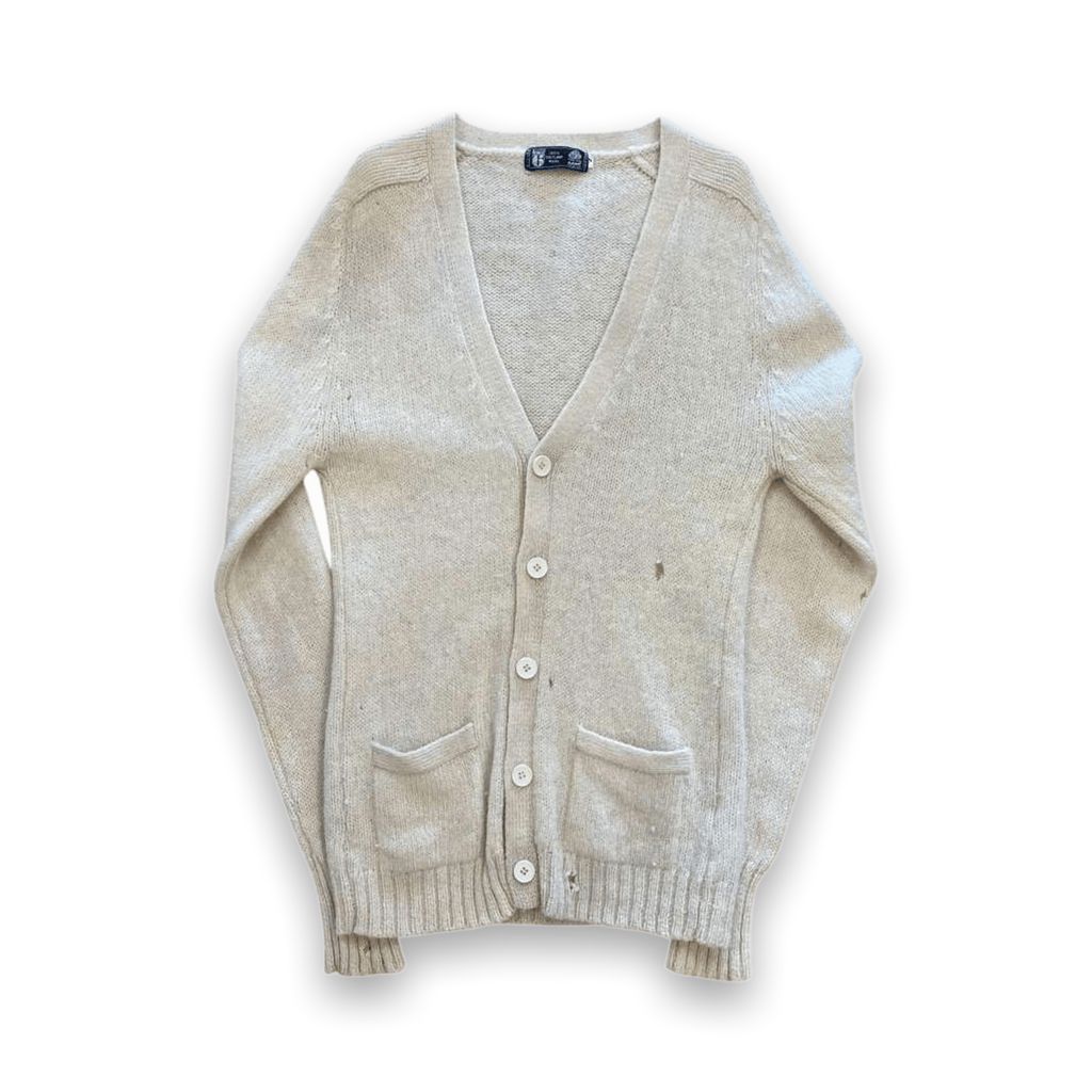 Take 6 Vintage Women's Pure Shetland Wool V Neck Cardigan Cream M