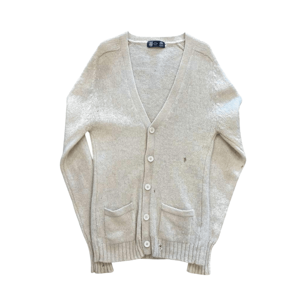 Take 6 Vintage Women's Pure Shetland Wool V Neck Cardigan Cream M