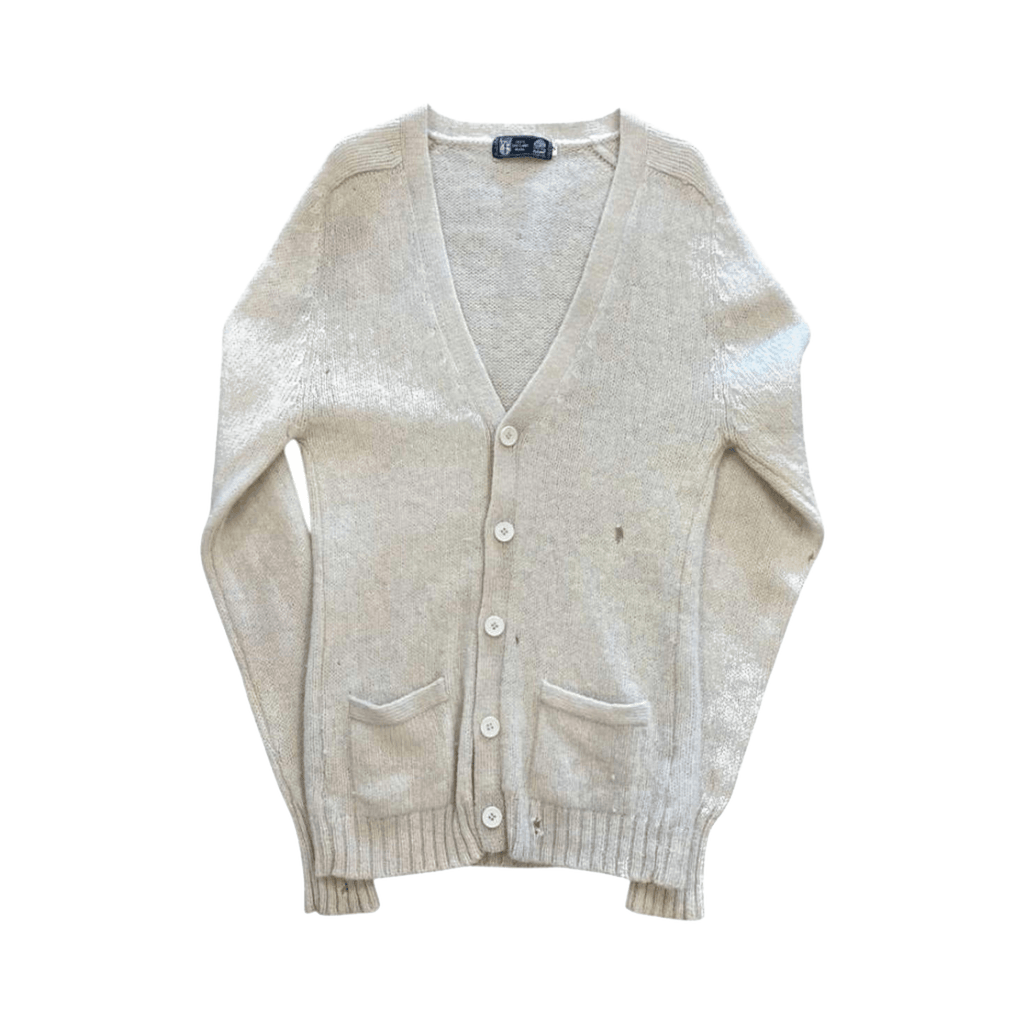 Take 6 Vintage Women's Pure Shetland Wool V Neck Cardigan Cream M