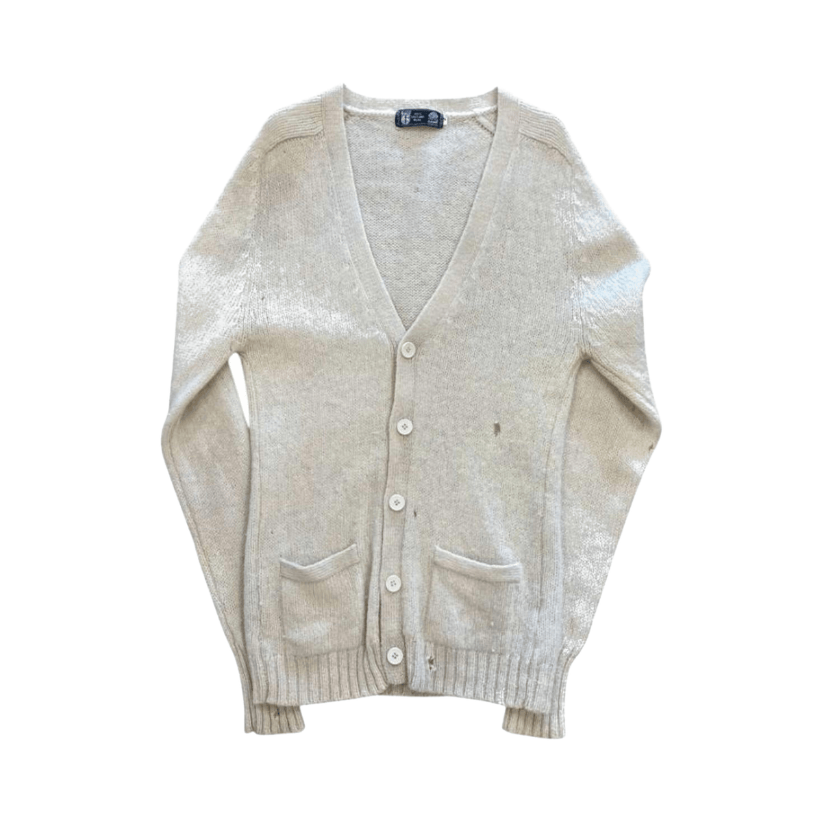 Take 6 Vintage Women's Pure Shetland Wool V Neck Cardigan Cream M