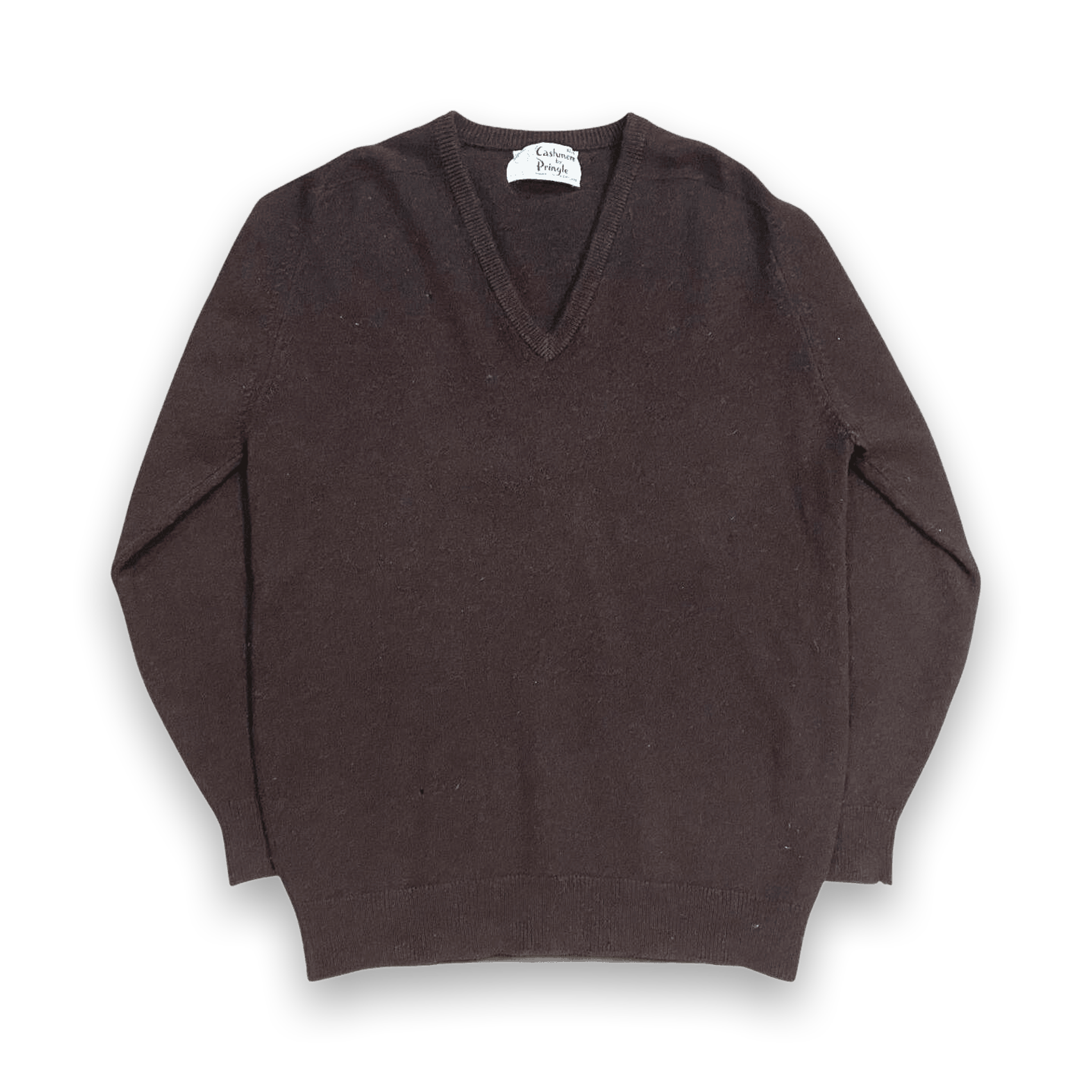 Pringle True Vintage 1980s Made in Scotland Men's Cashmere V Neck Sweater Brown M