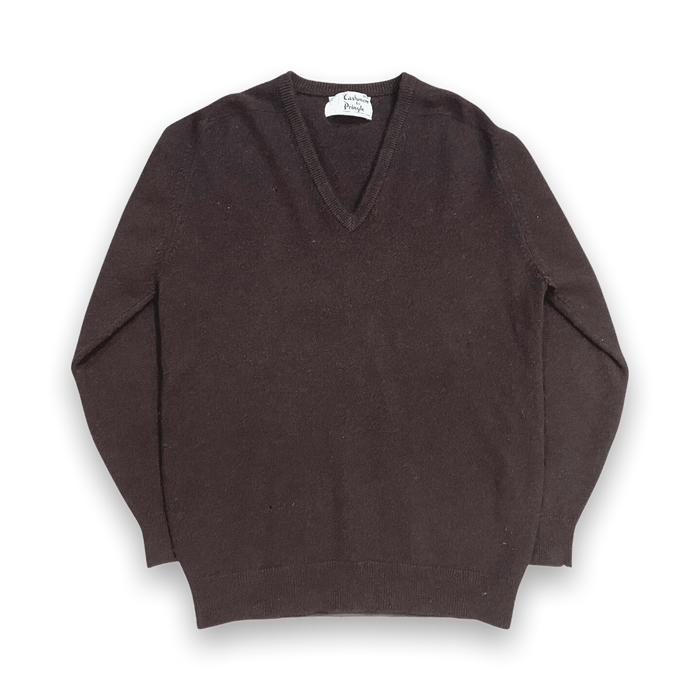 Pringle True Vintage 1980s Made in Scotland Men's Cashmere V Neck Sweater Brown M