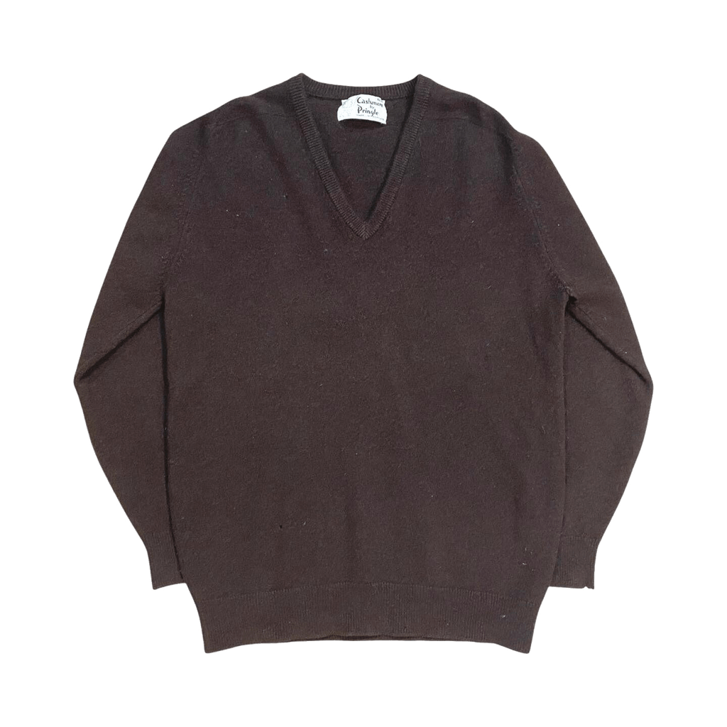 Pringle True Vintage 1980s Made in Scotland Men's Cashmere V Neck Sweater Brown M