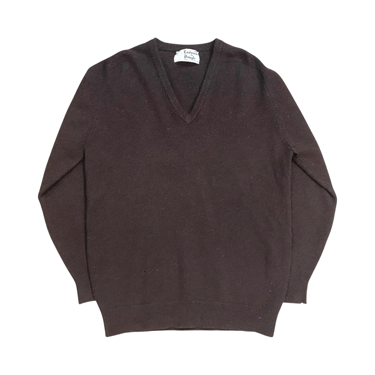 Pringle True Vintage 1980s Made in Scotland Men's Cashmere V Neck Sweater Brown M