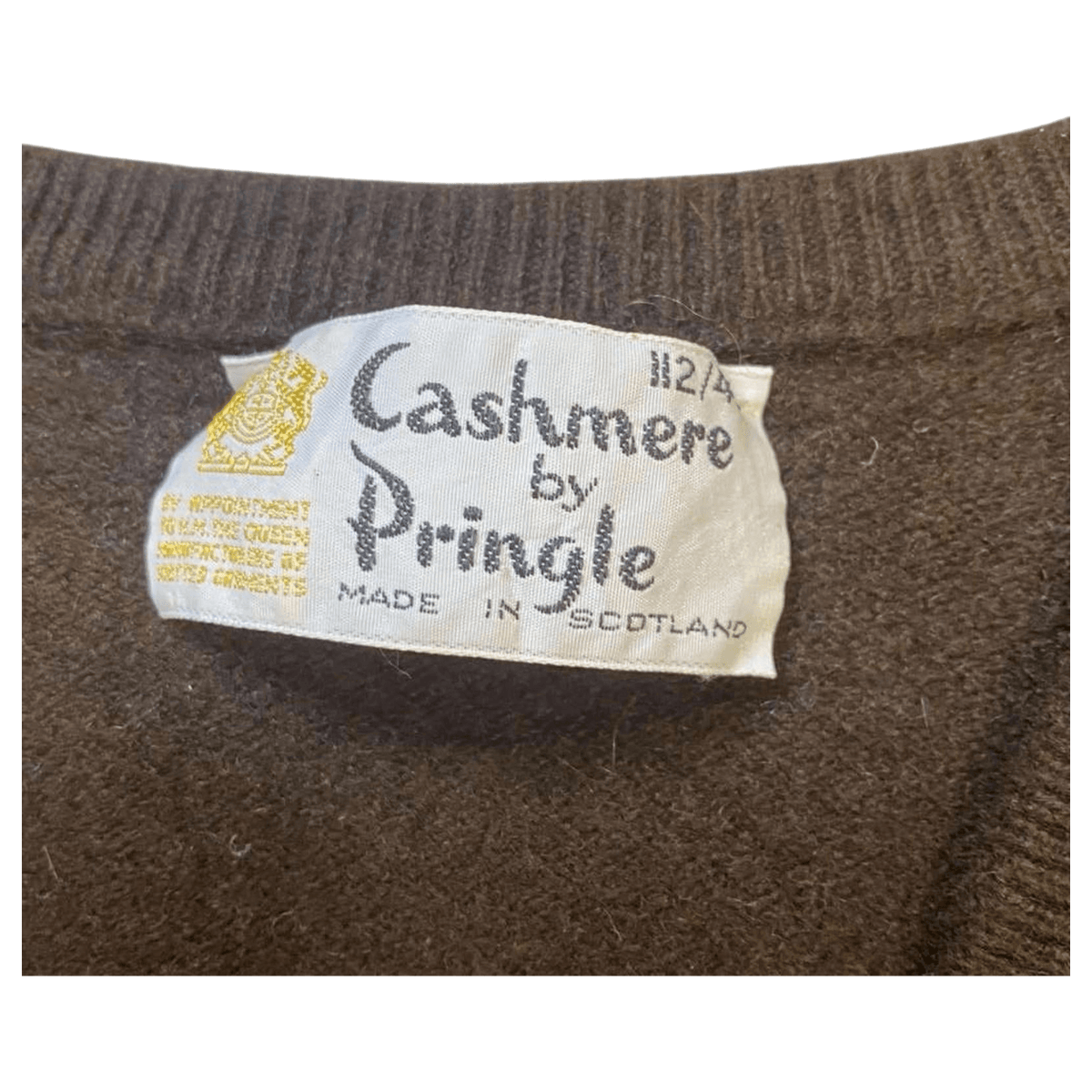 Pringle True Vintage 1980s Made in Scotland Men's Cashmere V Neck Sweater Brown M