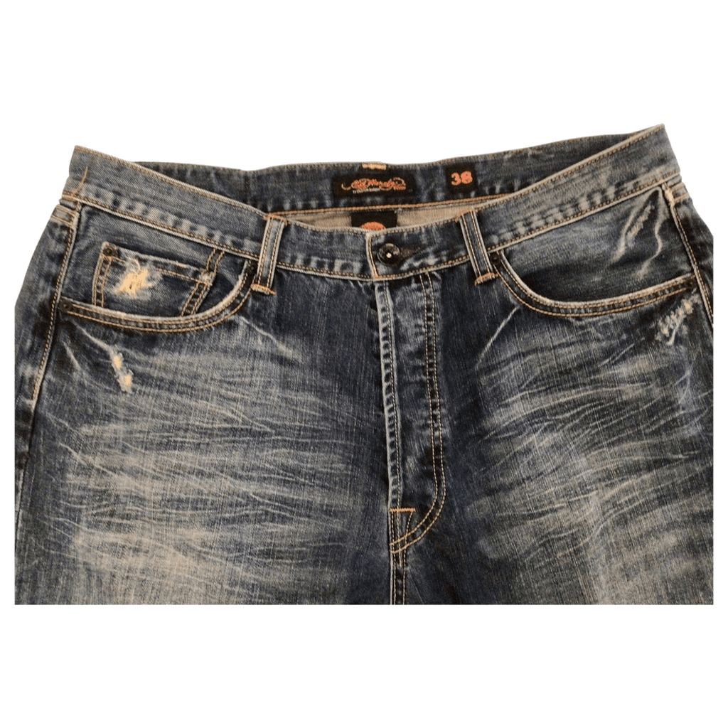 Ed Hardy Y2K Embroidered Distressed Denim Jeans W38 L34