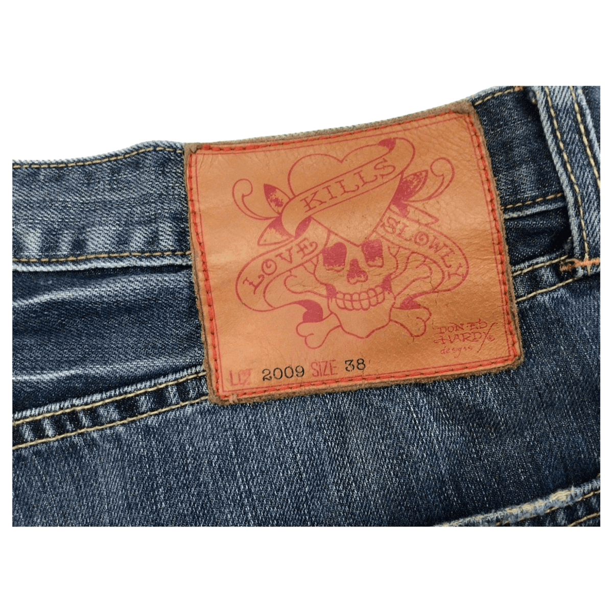 Ed Hardy Y2K Embroidered Distressed Denim Jeans W38 L34