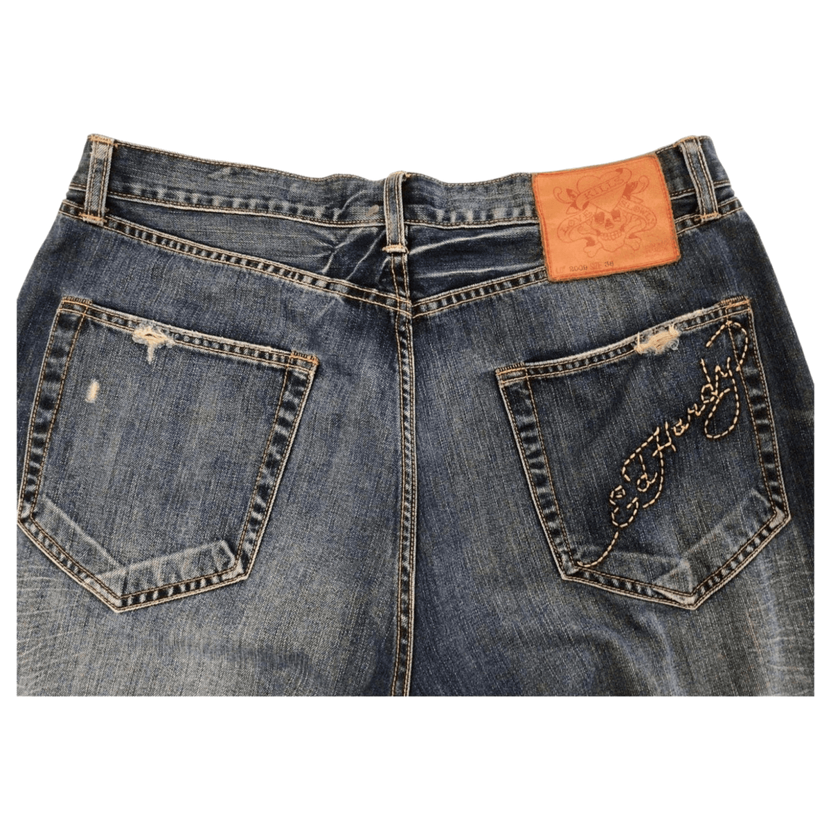 Ed Hardy Y2K Embroidered Distressed Denim Jeans W38 L34