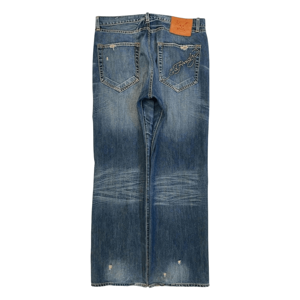 Ed Hardy Y2K Embroidered Distressed Denim Jeans W38 L34