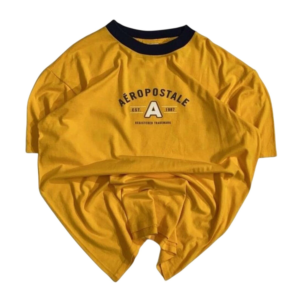 Aeropostale Men's Classic Graphic Logo Short Sleeve T Shirt Yellow M