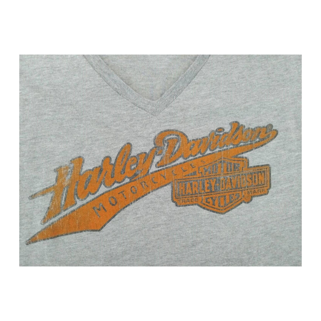 Vintage Harley Davidson Women's 03 Short Sleeve Deep V Neck T Shirt Grey XL