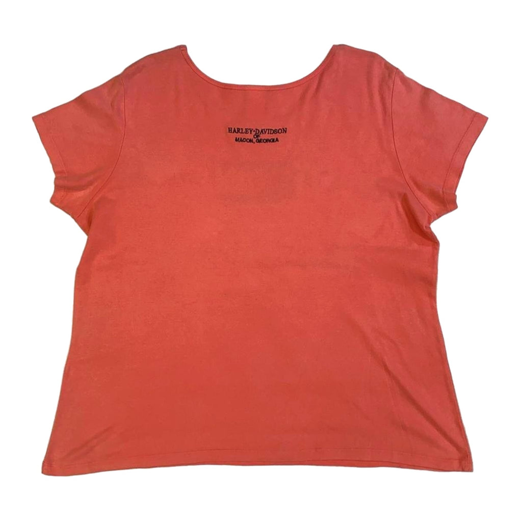 Vintage Harley Davidson Women's Peakaboo Cutout Short Sleeve T Shirt Apricot 2XL