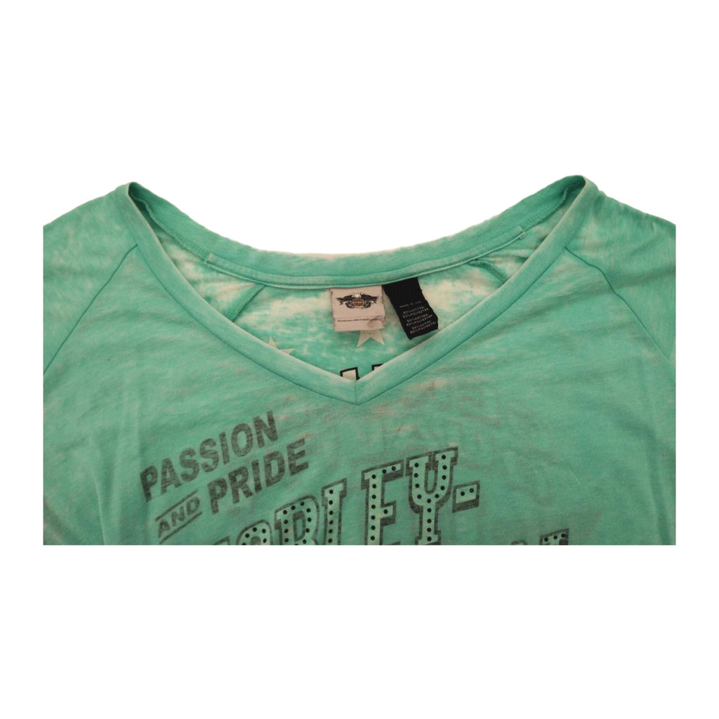 Harley Davidson Passion and Pride Women's Short Sleeve T Shirt Turquoise 2XL
