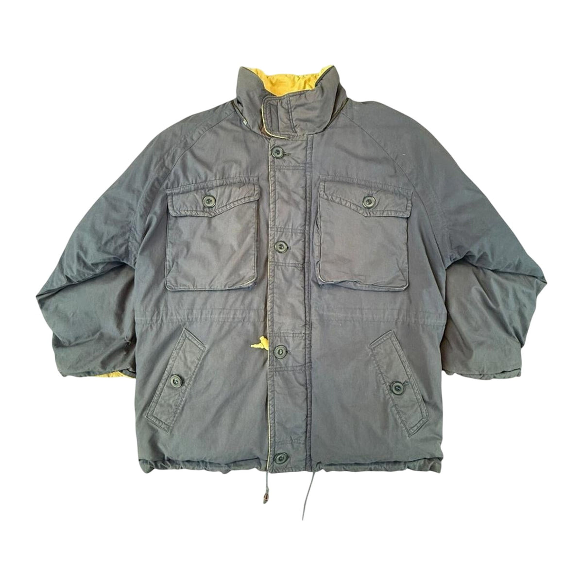 Goose Down Jacket Quilted Heavy Winter Vintage 1980's Coat Blue L
