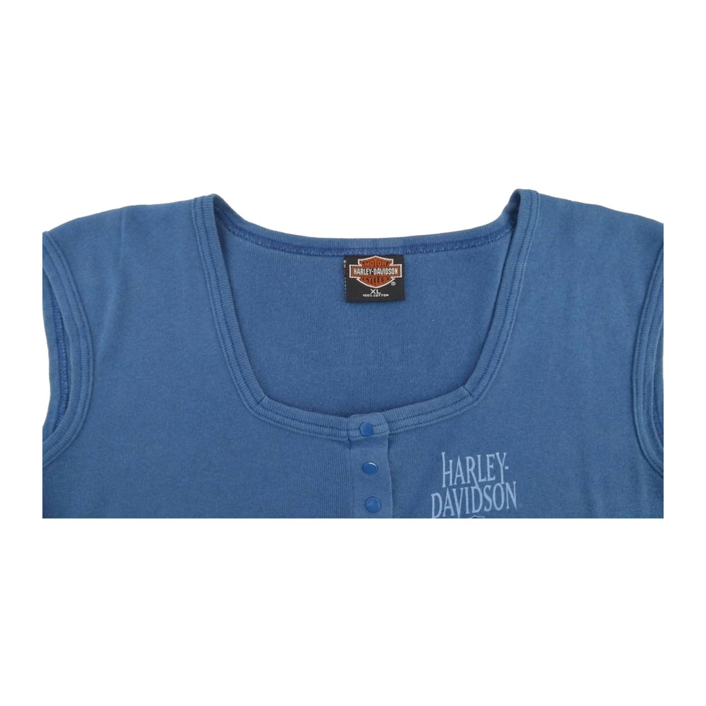 Harley Davidson Women's Sleeveless Henley T Shirt Blue XL