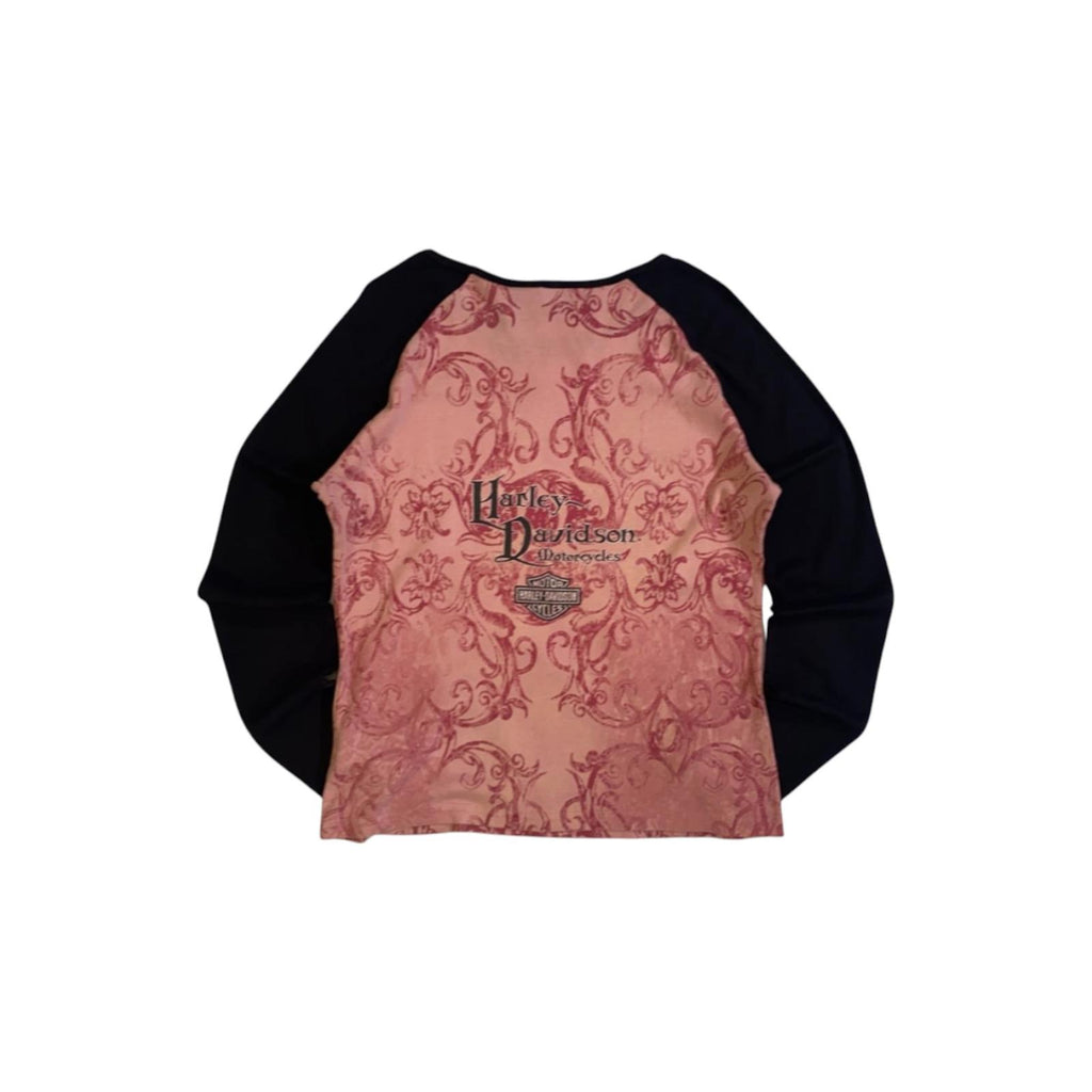 Harley Davidson Y2K Airbrush Tattoo Style Baseball T Shirt Pink M