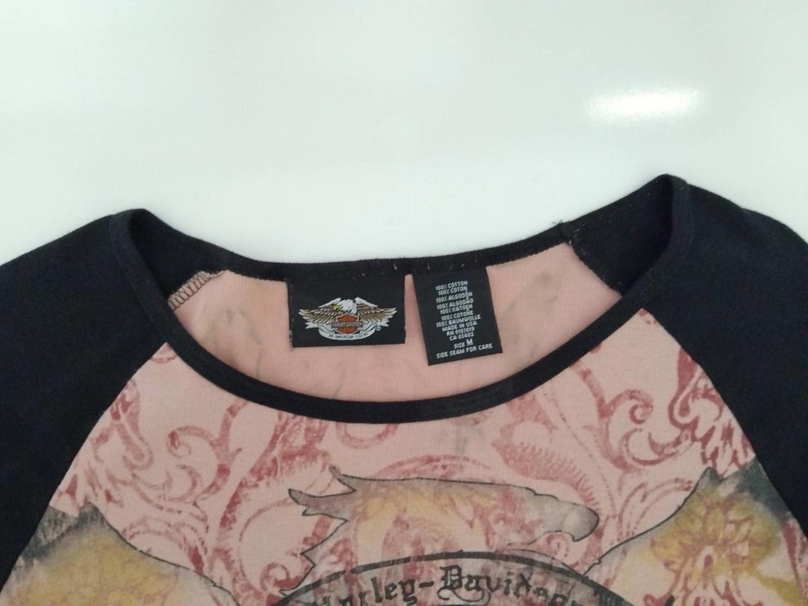 Harley Davidson Y2K Airbrush Tattoo Style Baseball T Shirt Pink M
