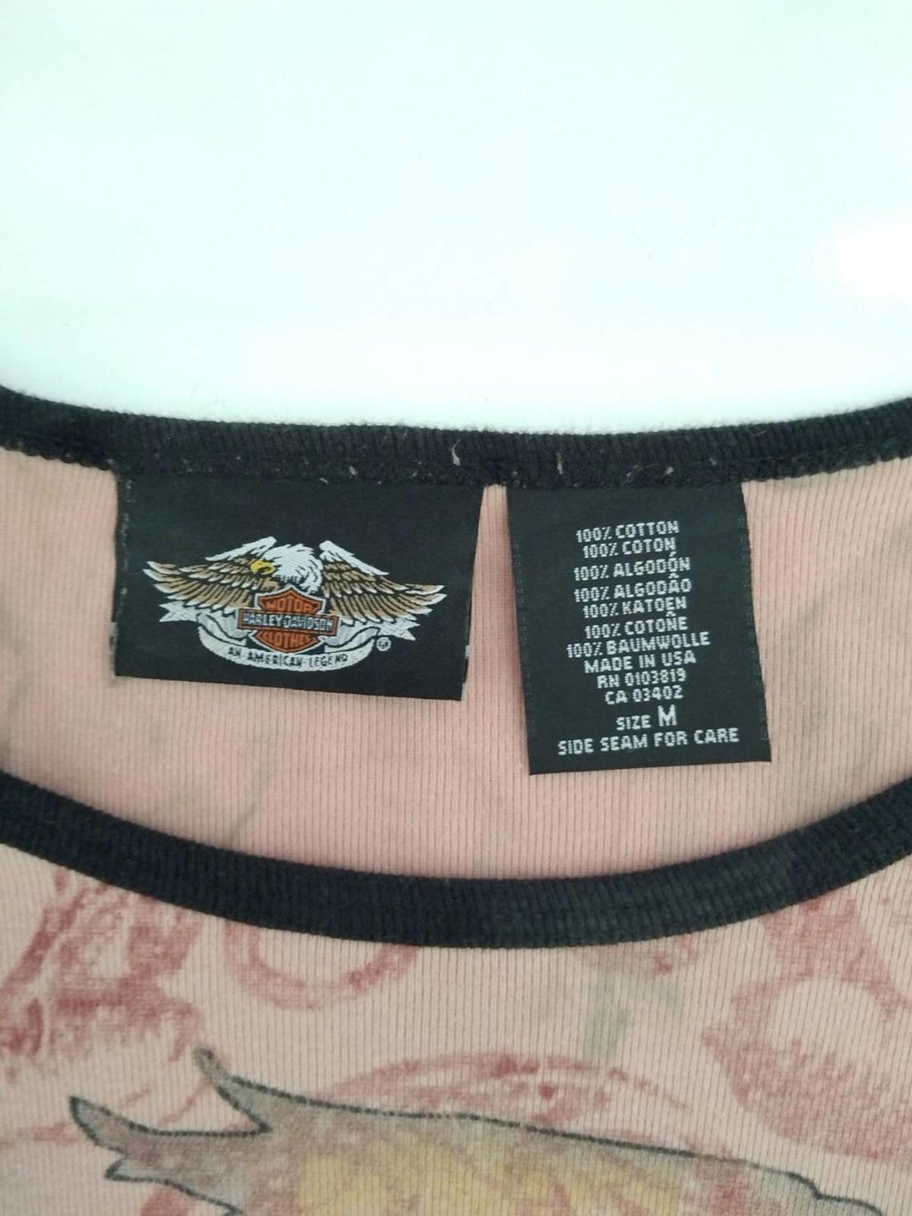 Harley Davidson Y2K Airbrush Tattoo Style Baseball T Shirt Pink M