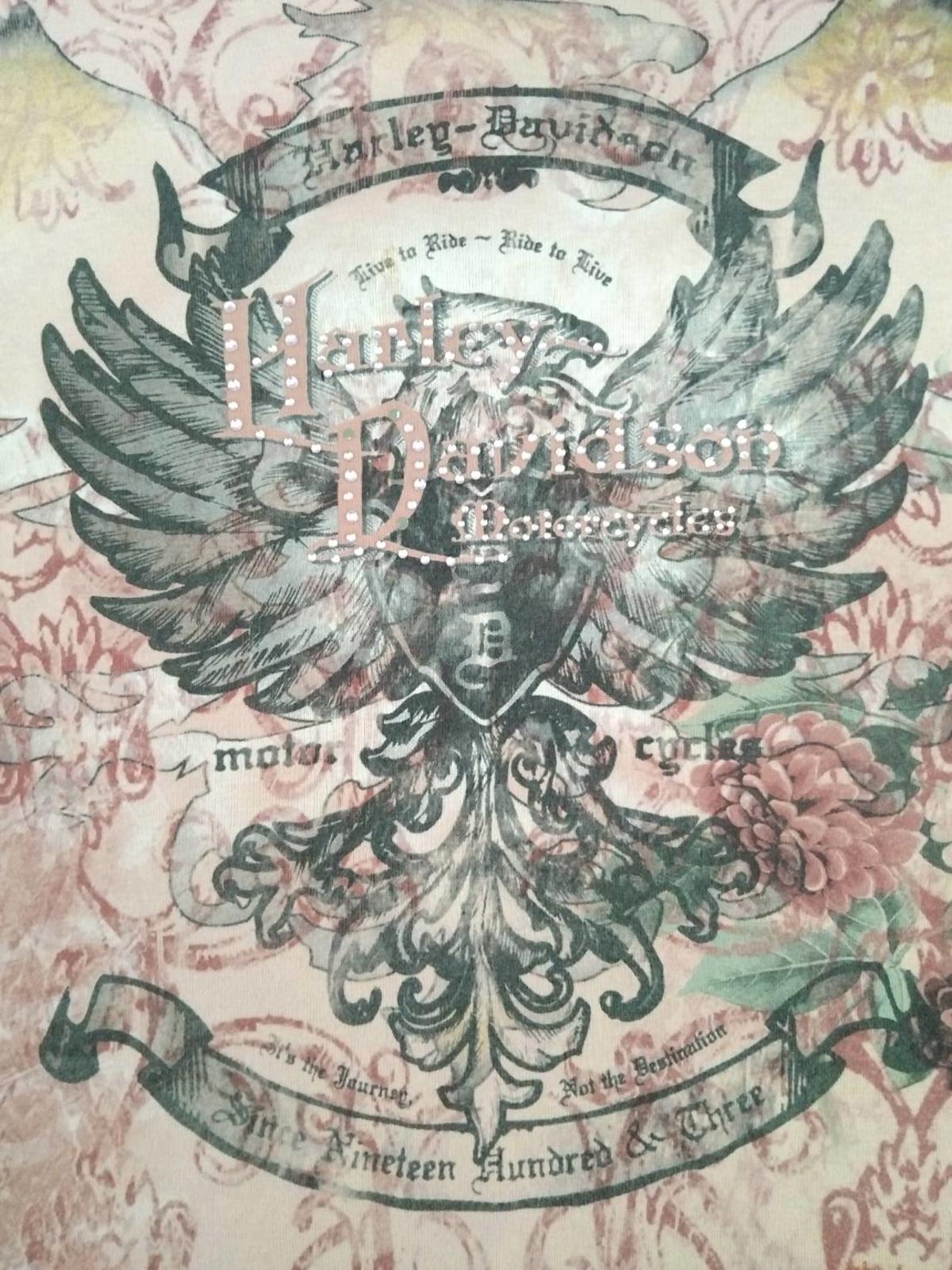 Harley Davidson Y2K Airbrush Tattoo Style Baseball T Shirt Pink M