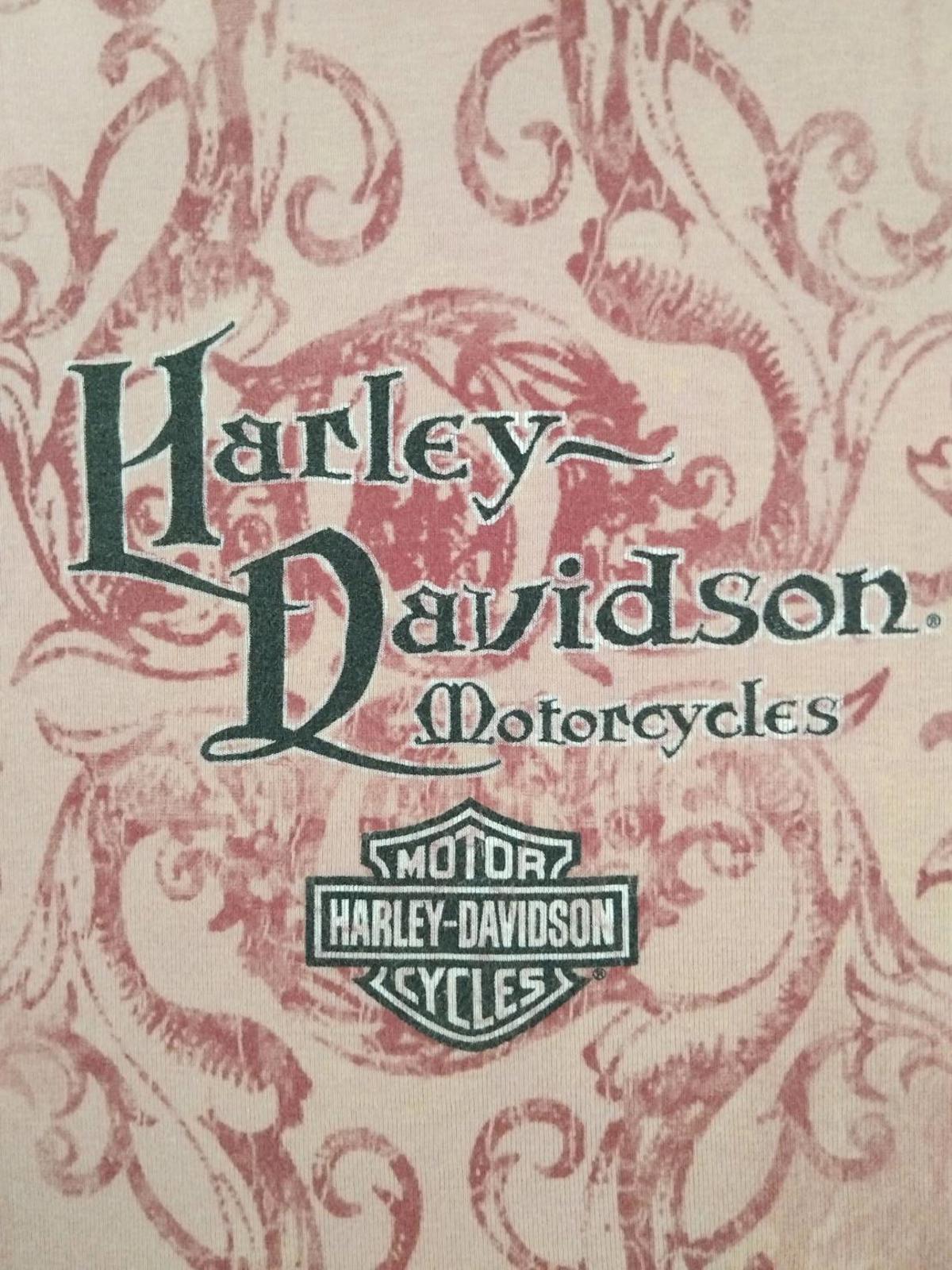 Harley Davidson Y2K Airbrush Tattoo Style Baseball T Shirt Pink M