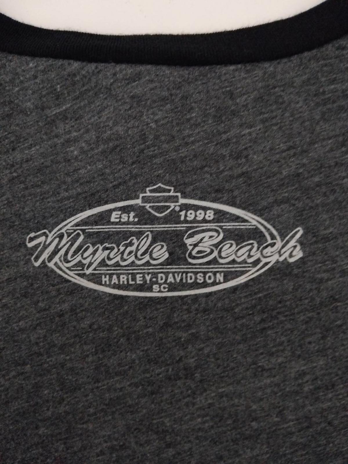 Harley Davidson Women's Contrast Rib Short Sleeve T Shirt Grey 2XL