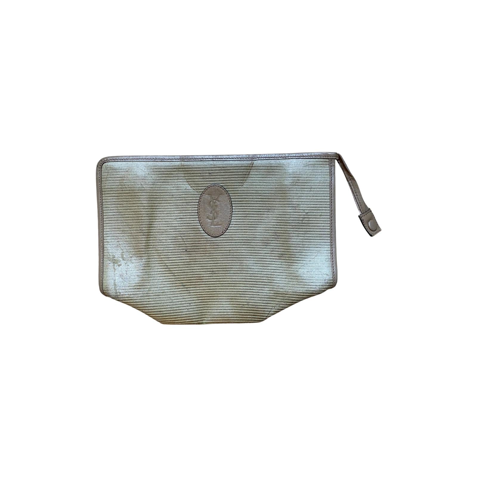 YVES SAINT LAURENT 1980's Vintage Clutch Bag Khaki
