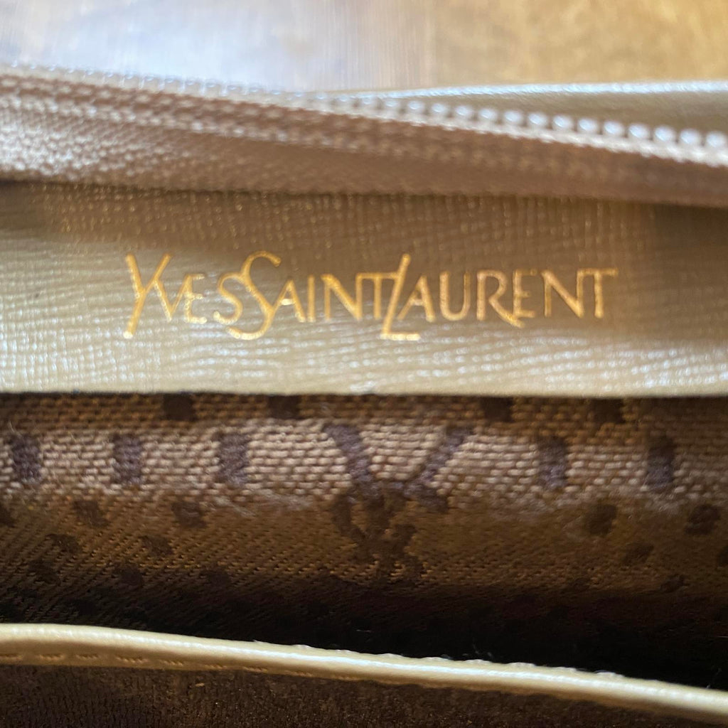 YVES SAINT LAURENT 1980's Vintage Clutch Bag Khaki